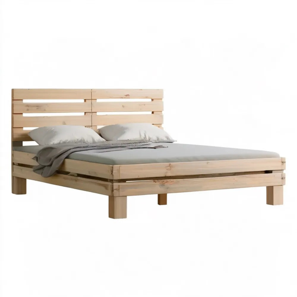 Rama łóżka dwuosobowego z litego drewna sosnowego Naturalna 160 x 200 cm