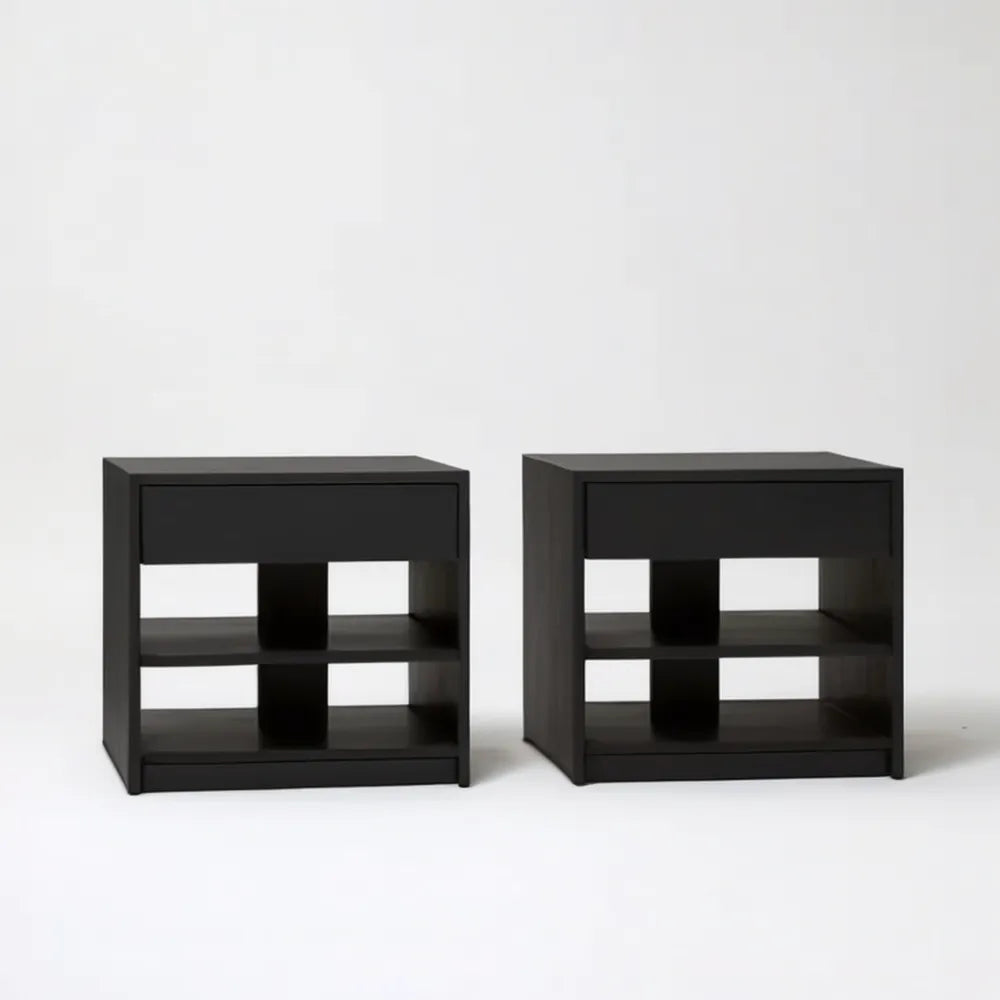 Zestaw 2 czarnych stolików nocnych MDF 50 x 40 x 50 cm z szufladą i półkami