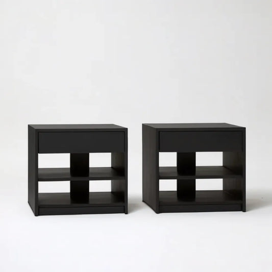 Zestaw 2 czarnych stolików nocnych MDF 50 x 40 x 50 cm z szufladą i półkami