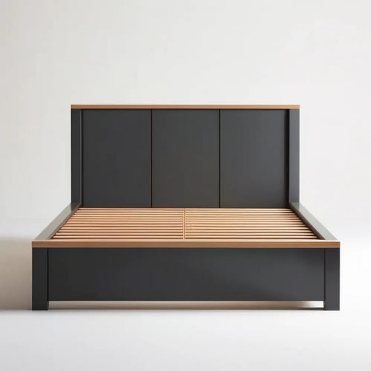 Czarne łóżko dwuosobowe z MDF ze stelażem listwowym 160 x 200 cm